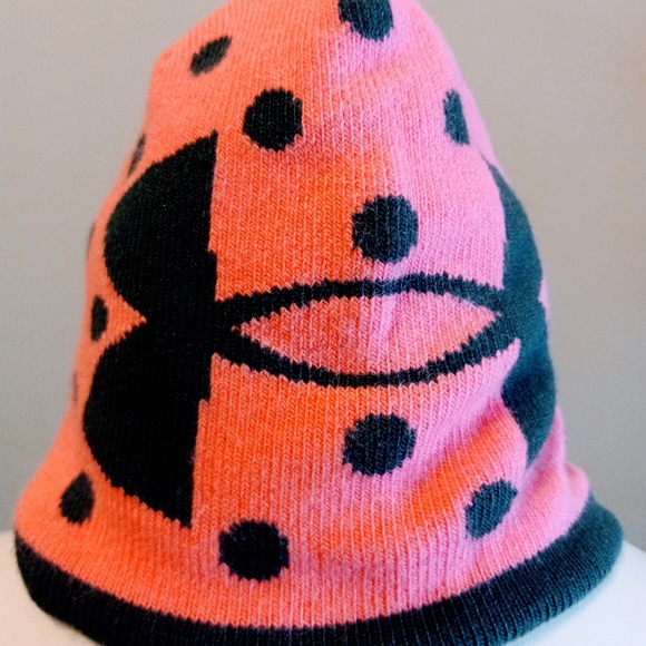 Kid Under Armour Knit Hat  Age 4-7 Pink/Black Polka Dot Winter Ski - Picture 2 of 7
